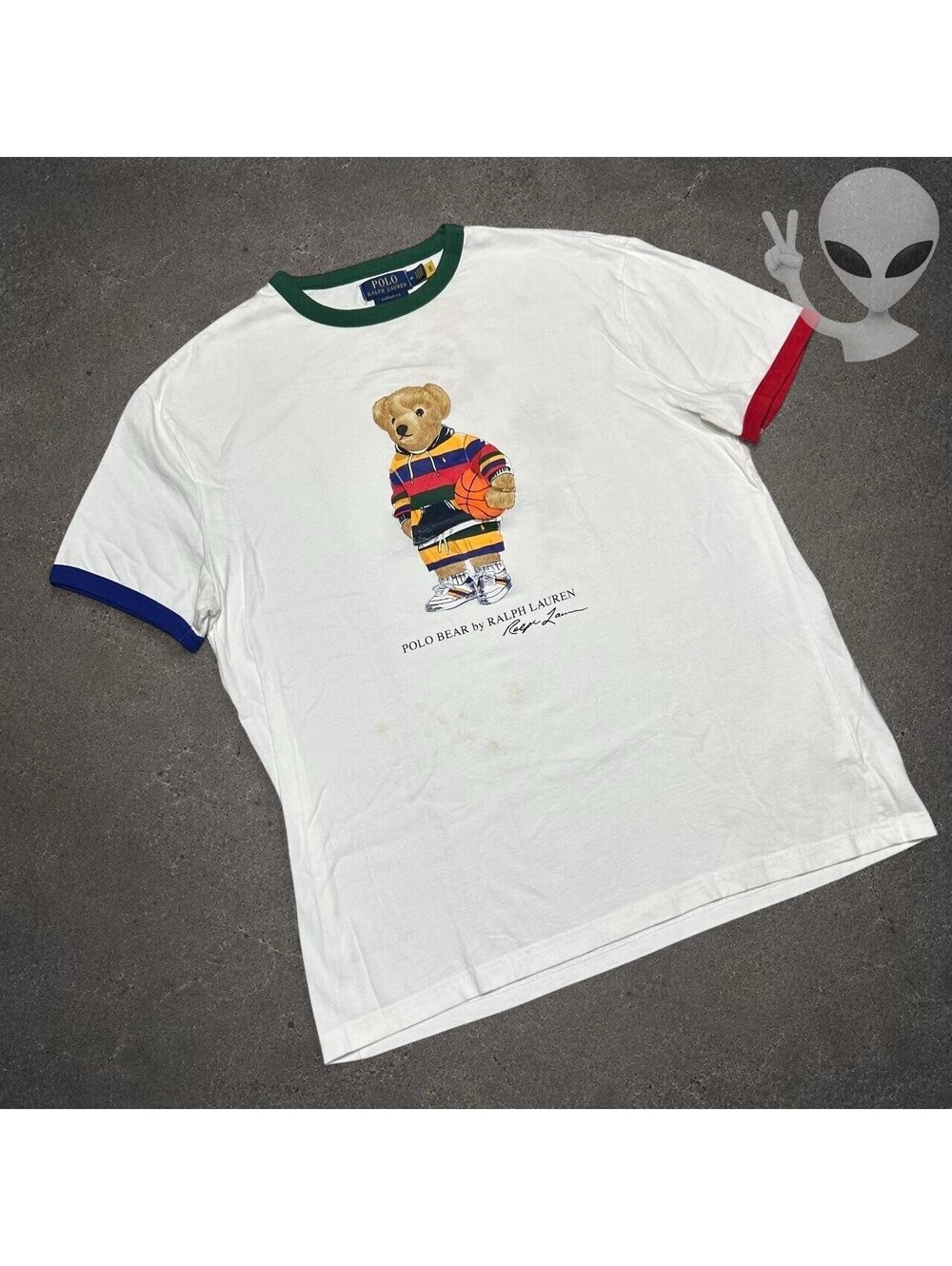 Polo Ralph Lauren Basketball Polo Bear Ringer Graphic T-Shirt Mens M White